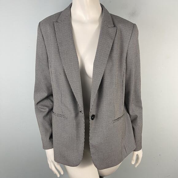 Talbots Women's 12 Single Button Stretch Blazer Jacket Black White Houndstooth - Picture 8 of 16